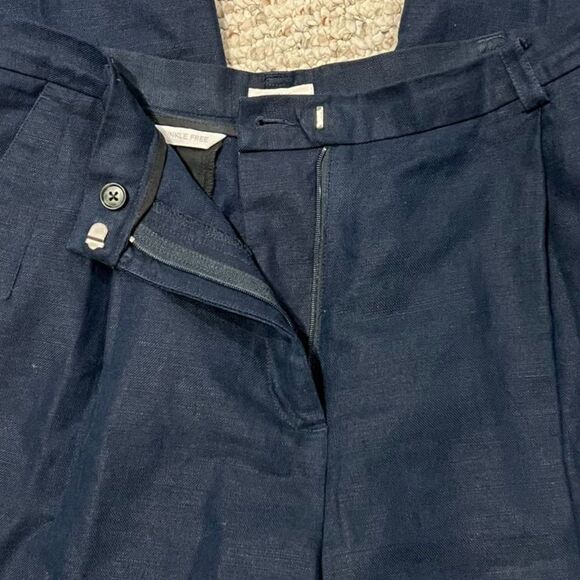 Vintage Liz Claiborne Linen Cotton Kylie Navy Blue High Waist Pleated Pants Sz 8 - Picture 6 of 9